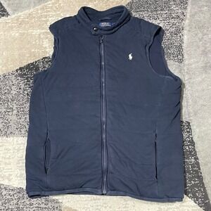 Polo Ralph Lauren Vest Mens Large Blue Quilted Jacket Zip Up Snap Neck Jacket